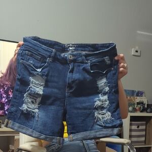 Women's Distressed Blue Denim Shorts